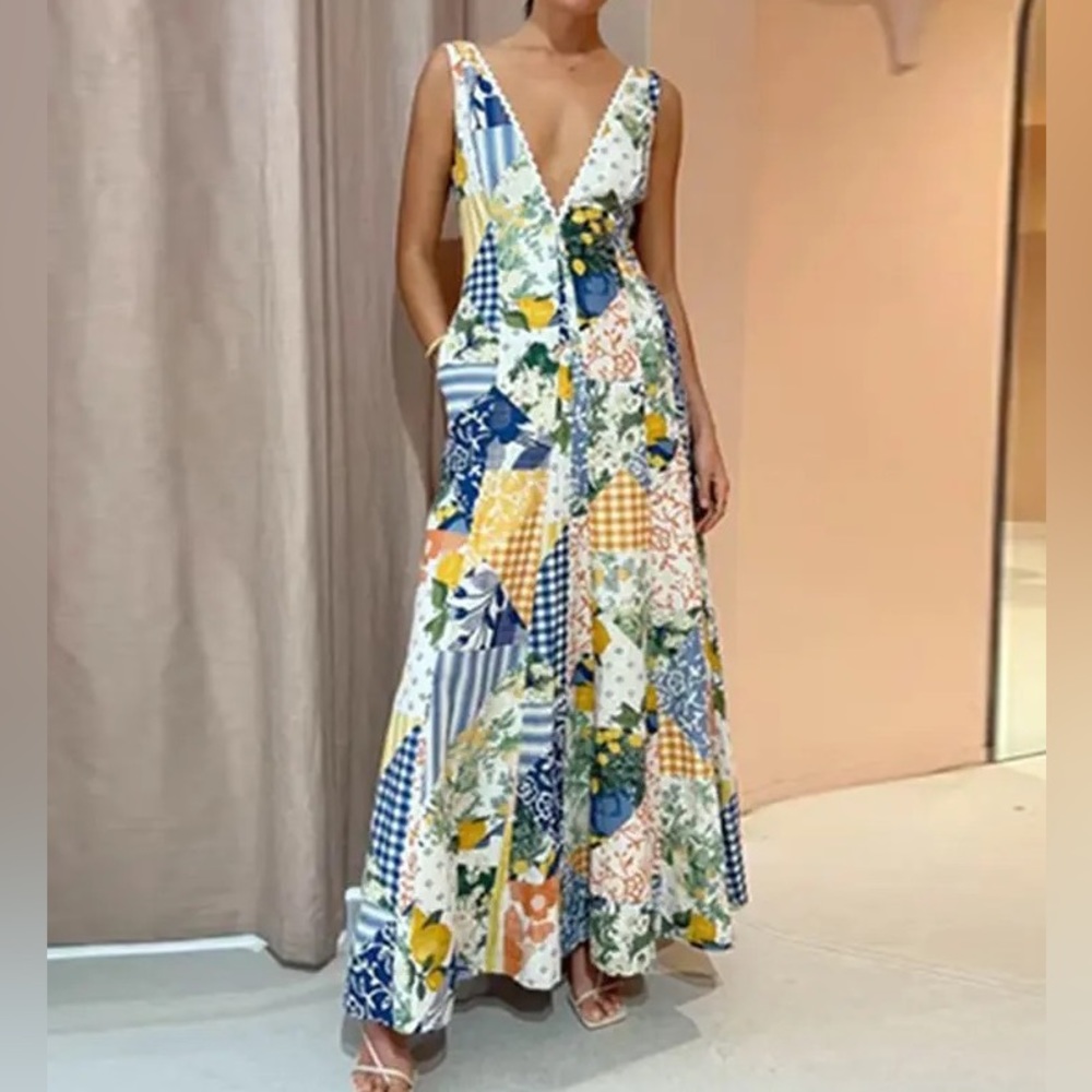 Amalfi Limicello Maxi Dress In All Over Print, A Line Maxi Dress - Picture 4 of 13